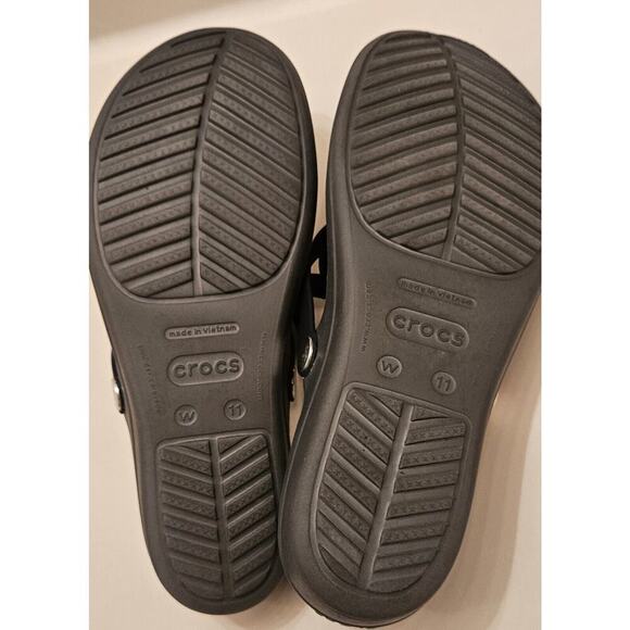 Crocs Sanrah 203342 Navy Blue w/ Silver Circle Wedge Slip on Thong Sandals Women - Picture 7 of 11